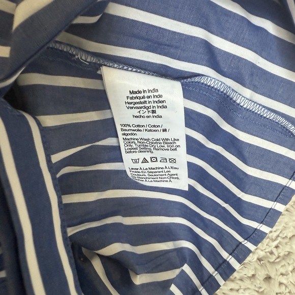 J.Crew Long Sleeved Shirt Dress Women Size 4 Blue and White Stripe‎ Beleted Midi - Picture 6 of 10
